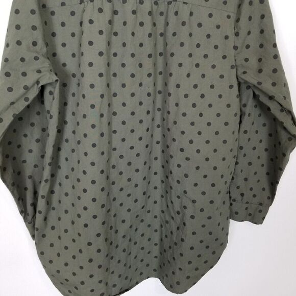 Sundance Women Lively Days Tunic Shirt Sz M Olive Polka Dot Pintuck Popover - Picture 6 of 9